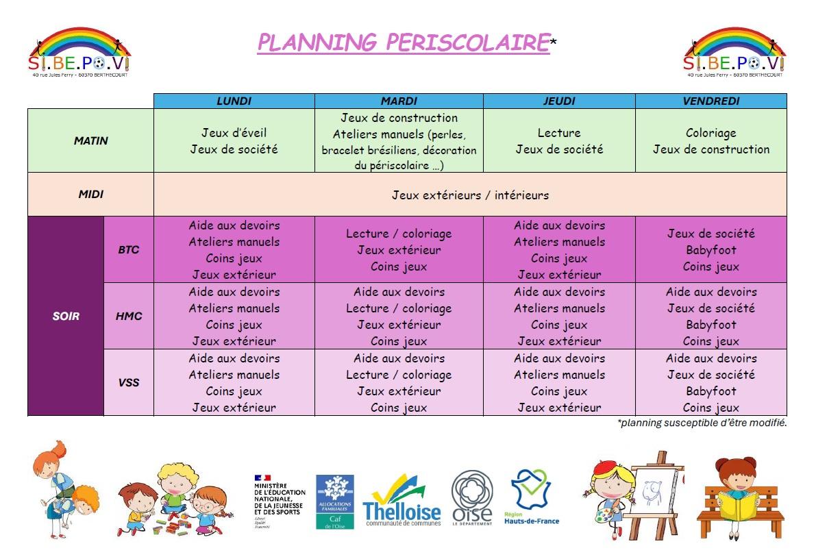 Planning periscolaires